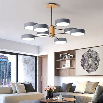 Gloviea - Plafonnier LED nordique Warm&Love à 8 têtes (lustre moderne en bois et acrylique)
