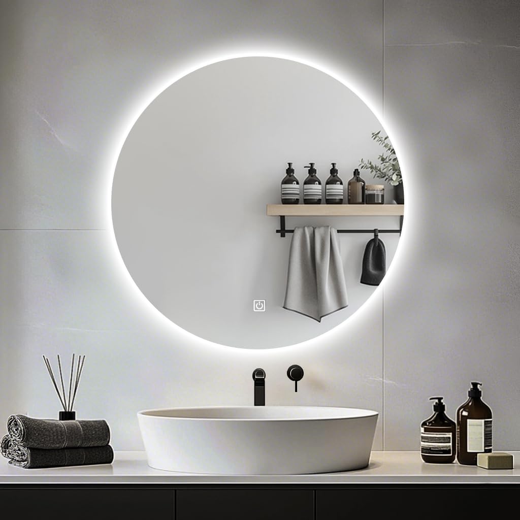 Round LED Bathroom Mirror – Dimmable Backlit Design, Anti-Fog, Memory Function