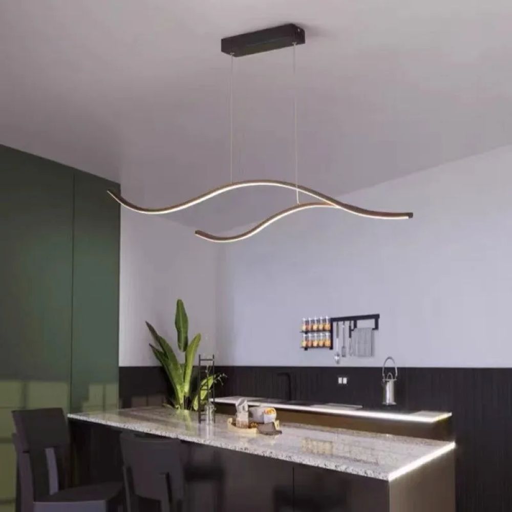 Suspension LED Gloviea Warm&amp;Love Modern Wave pour îlot – Intensité variable, hauteur réglable, finition dorée