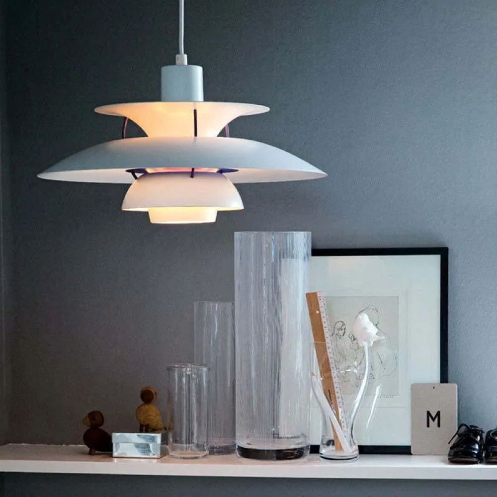 Gloviea - Suspension LED blanche moderne Warm&amp;Love (design minimaliste avec abat-jour superposé et cordon métallique réglable)