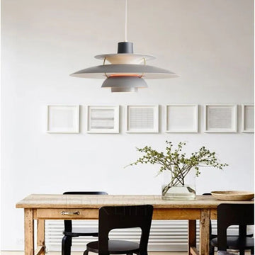 Gloviea - Suspension LED blanche moderne Warm&amp;Love (design minimaliste avec abat-jour superposé et cordon métallique réglable)