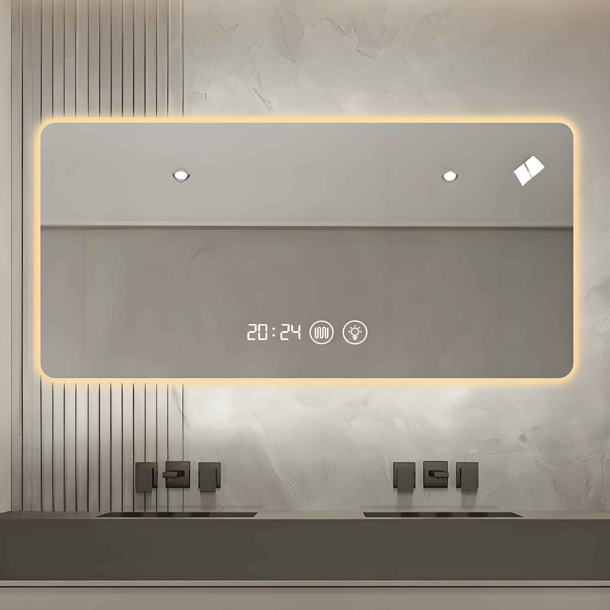 LED Bathroom Mirror with Rounded Corners – Dimmable Backlit, Anti-Fog, Motion Sensor, Time & Temp Display
