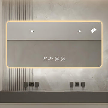 LED Bathroom Mirror with Rounded Corners – Dimmable Backlit, Anti-Fog, Motion Sensor, Time & Temp Display