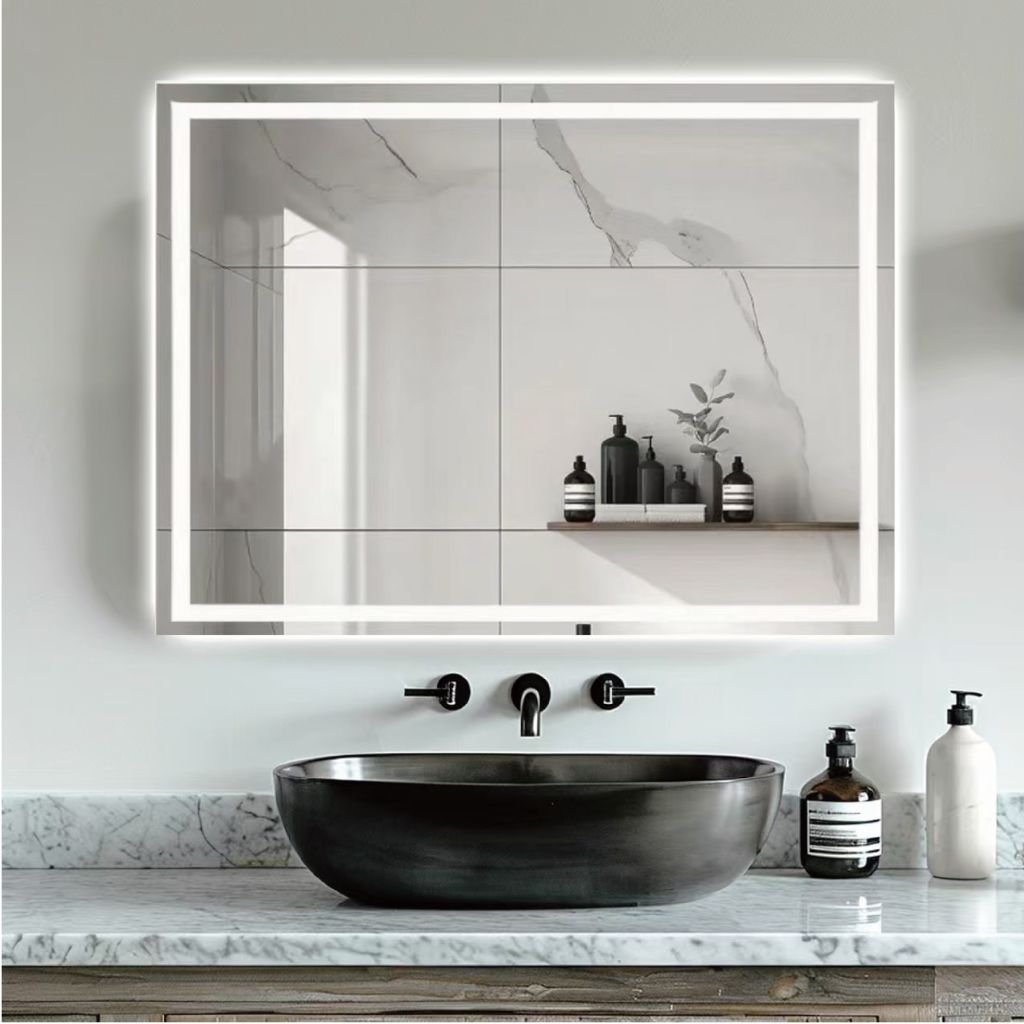 LED Bathroom Mirror with Polished Square Corners – Dimmable Lights, Anti-Fog, Radar Motion Sensor