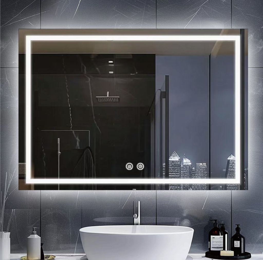 LED Bathroom Mirror with Polished Square Corners – Dimmable Lights, Anti-Fog